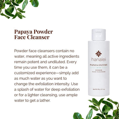 Hanalei Papaya Powder Face Cleanser - Gentle Daily Exfoliating Wash for All Skin Types - 60g