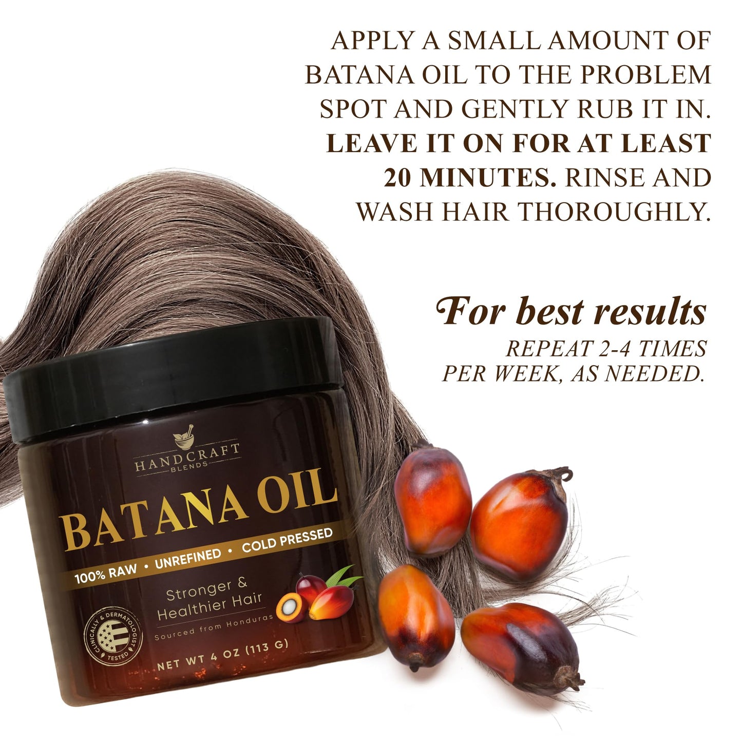 Handcraft Blends Raw Batana Oil — 4 oz, 100% Pure & Unrefined for Hair Hydration