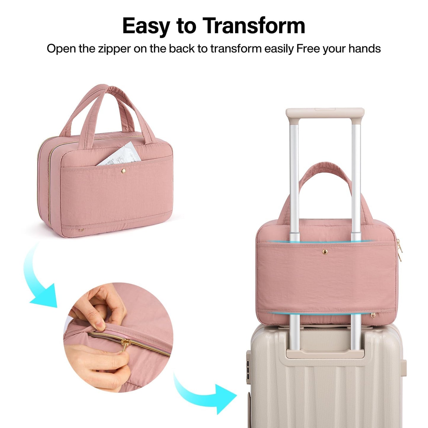 Hanke Hanging Travel Toiletry Bag for Women with Jewelry Organizer – 9.8L, Water-Resistant, Pink