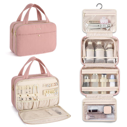 Hanke Hanging Travel Toiletry Bag for Women with Jewelry Organizer – 9.8L, Water-Resistant, Pink