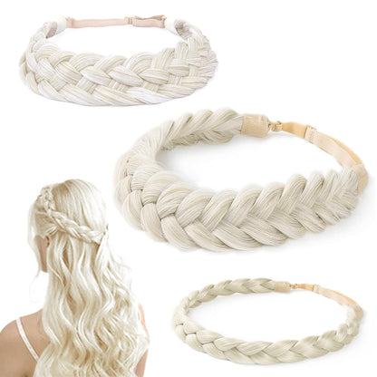 Hann 3 Pieces 5-Strand Synthetic Braided Headband – Wide Chunky Plaits Elastic Hair Piece