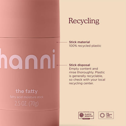HANNI Fatty Body Moisturizer Stick with Fatty Acids – Fragrance-Free, Travel Size, 2.5 oz (Pack of 2)