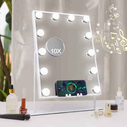 Hansong Vanity Mirror with Lights, Wireless Charging & Bluetooth Speaker | 12 LED Hollywood Makeup Mirror