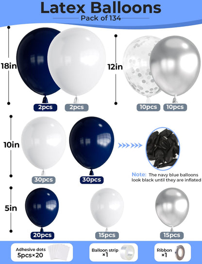 Haolongfa Navy Blue & Silver Balloons Garland Arch Kit – 134 Pcs (18/12/10/5 in)
