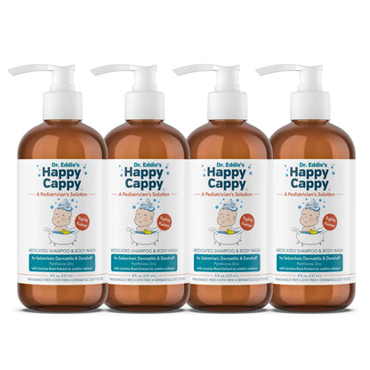 Happy Cappy Medicated Shampoo & Body Wash – Fragrance-Free for Cradle Cap & Dandruff (4 x 8 oz)