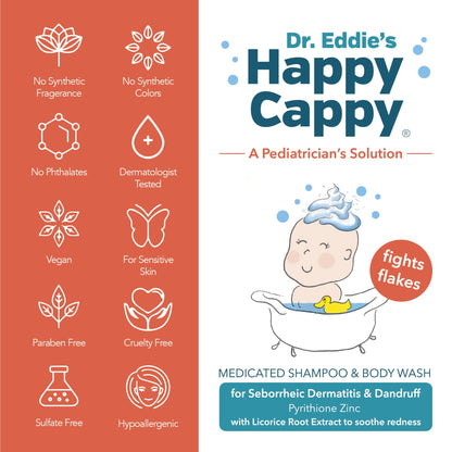Happy Cappy Medicated Shampoo & Body Wash – Fragrance-Free for Cradle Cap & Dandruff (4 x 8 oz)