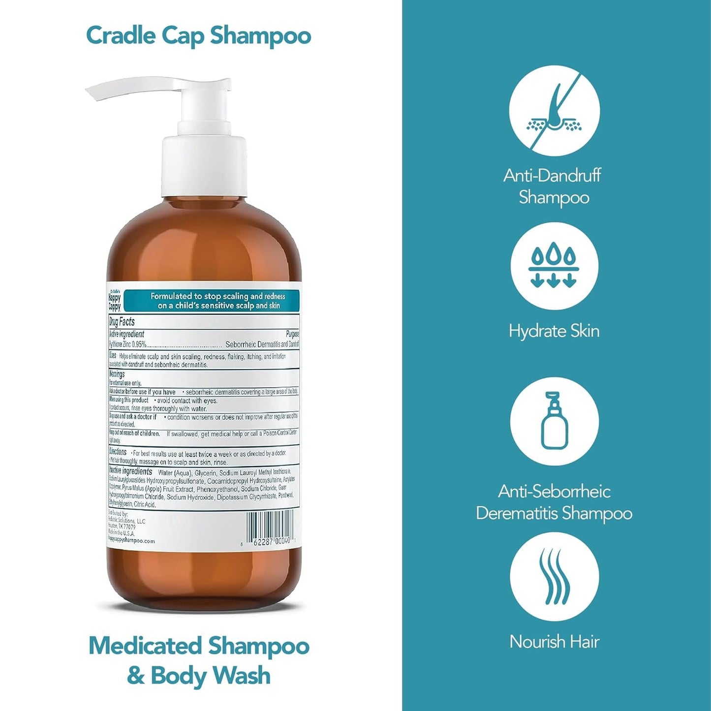 Happy Cappy Medicated Shampoo & Body Wash for Babies – Fragrance-Free, Dandruff & Cradle Cap Relief, Dermatologist Tested, 8 fl oz (Pack of 2)
