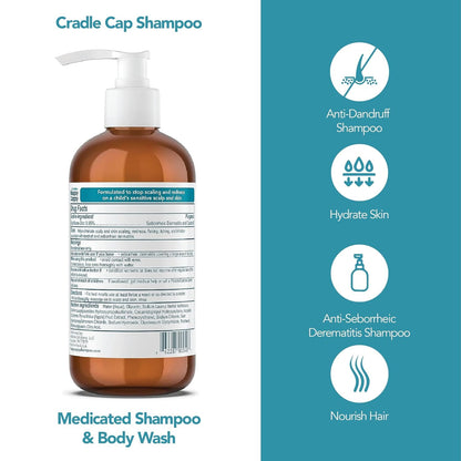 Happy Cappy Medicated Shampoo & Body Wash for Babies – Fragrance-Free, Dandruff & Cradle Cap Relief, Dermatologist Tested, 8 fl oz (Pack of 2)