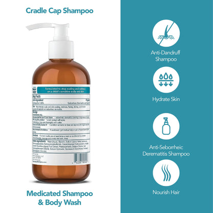Happy Cappy Medicated Shampoo & Body Wash – Fragrance-Free for Cradle Cap & Dandruff (4 x 8 oz)