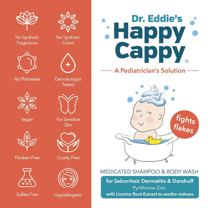 Happy Cappy Medicated Shampoo & Body Wash for Babies – Fragrance-Free, Dandruff & Cradle Cap Relief, Dermatologist Tested, 8 fl oz (Pack of 2)