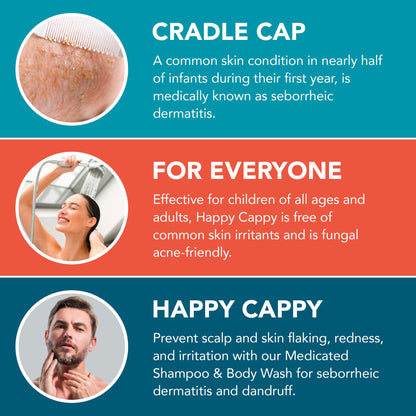 Happy Cappy Medicated Shampoo & Beanie Brush Bundle for Babies – Fragrance-Free, Gentle Cradle Cap Care