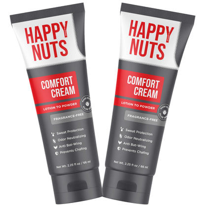 HAPPY NUTS Comfort Cream Deodorant – Aluminum-Free, Fragrance-Free Anti-Chafe for Men (2 x 2.25 oz)