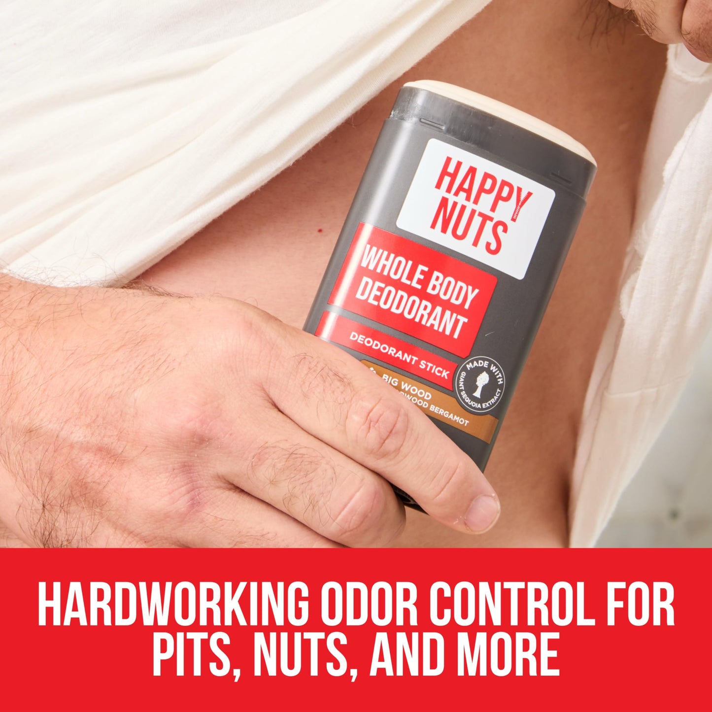Happy Nuts Whole Body Deodorant for Men – All-Day Odor Protection, Big Wood Scent