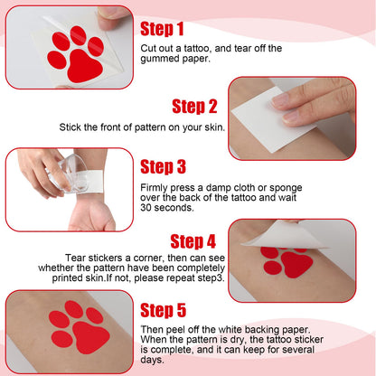 Harloon Paw Print Tattoos - 20 Sheets, 300 Pcs Red Temporary Face & Body Stickers
