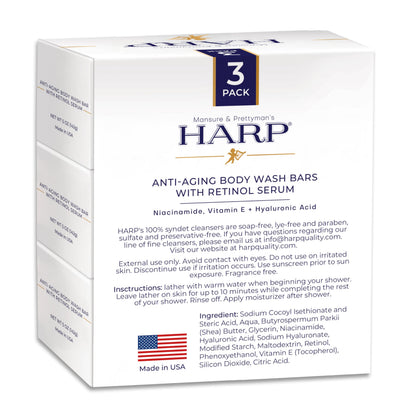 HARP Anti-Aging Body Wash Bar with Retinol – Fragrance Free & pH-Balanced Syndet (3-5oz)