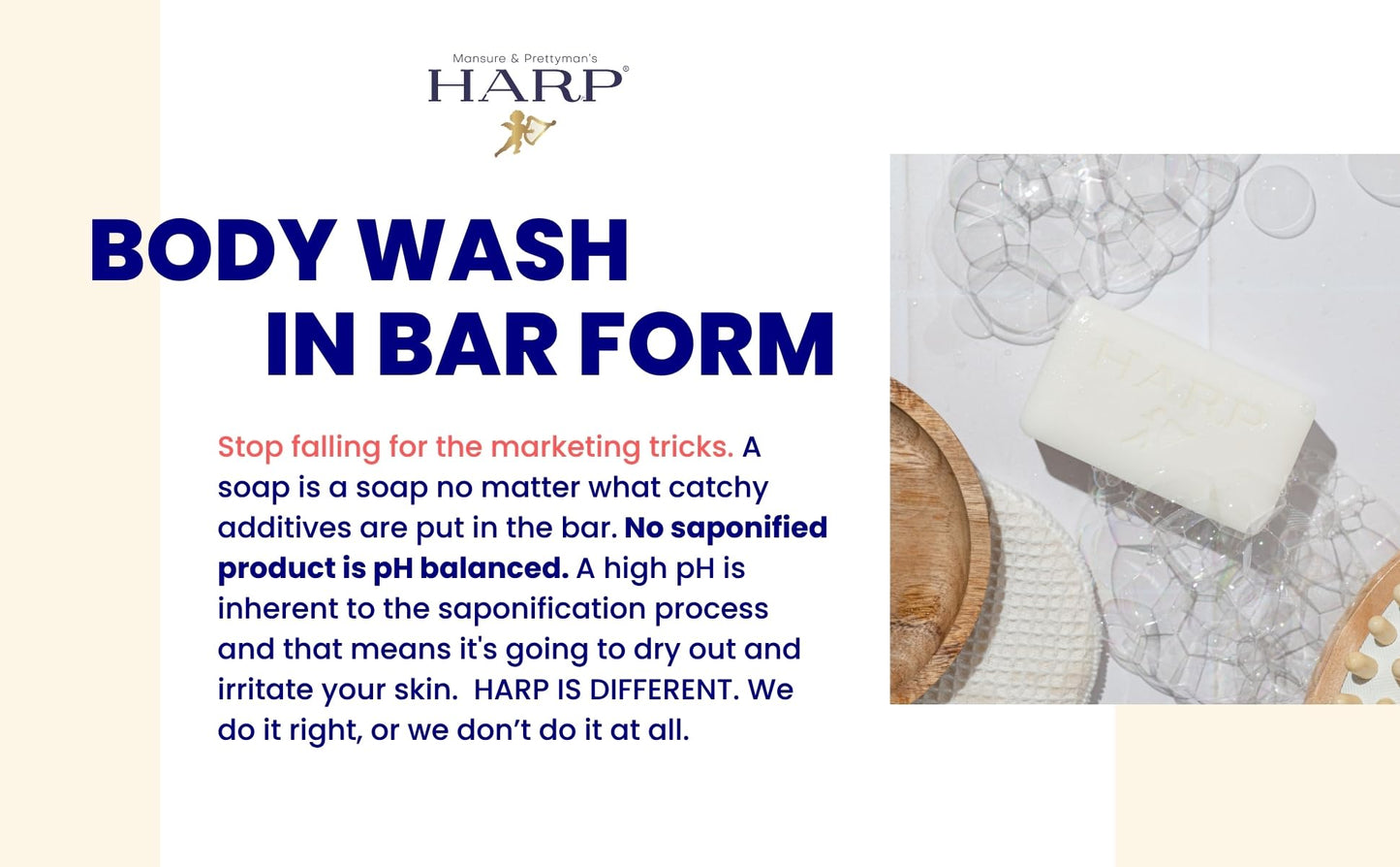 HARP Anti-Aging Body Wash Bar with Retinol – Fragrance Free & pH-Balanced Syndet (3-5oz)