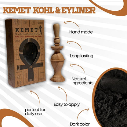 HARRAZ Kemet 100% Natural Egyptian Eyeliner in Powder Form – Handmade Kohl with Pharaoh Packaging