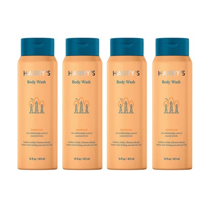 Harry's Redwood Body Wash for Men – 4 x 16 oz | Sulfate-free, Rich Lather
