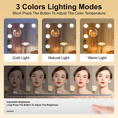 Hasipu Hollywood Vanity Mirror with Lights and Bluetooth Speaker - 41 x 30 in, 21 LEDs, 3 Color Modes, 5x Magnifier