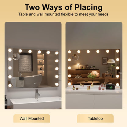 Hasipu Hollywood Vanity Mirror with Lights & Bluetooth Speaker – 29 x 20, 14 LED Bulbs, 3 Color Modes, 5X Magnifier, Touch Control
