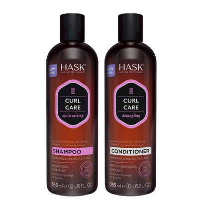 HASK Curl Care Shampoo + Conditioner Set — Coconut & Argan Oil, 12oz Each | Sulfate-Free, Color Safe, Vegan