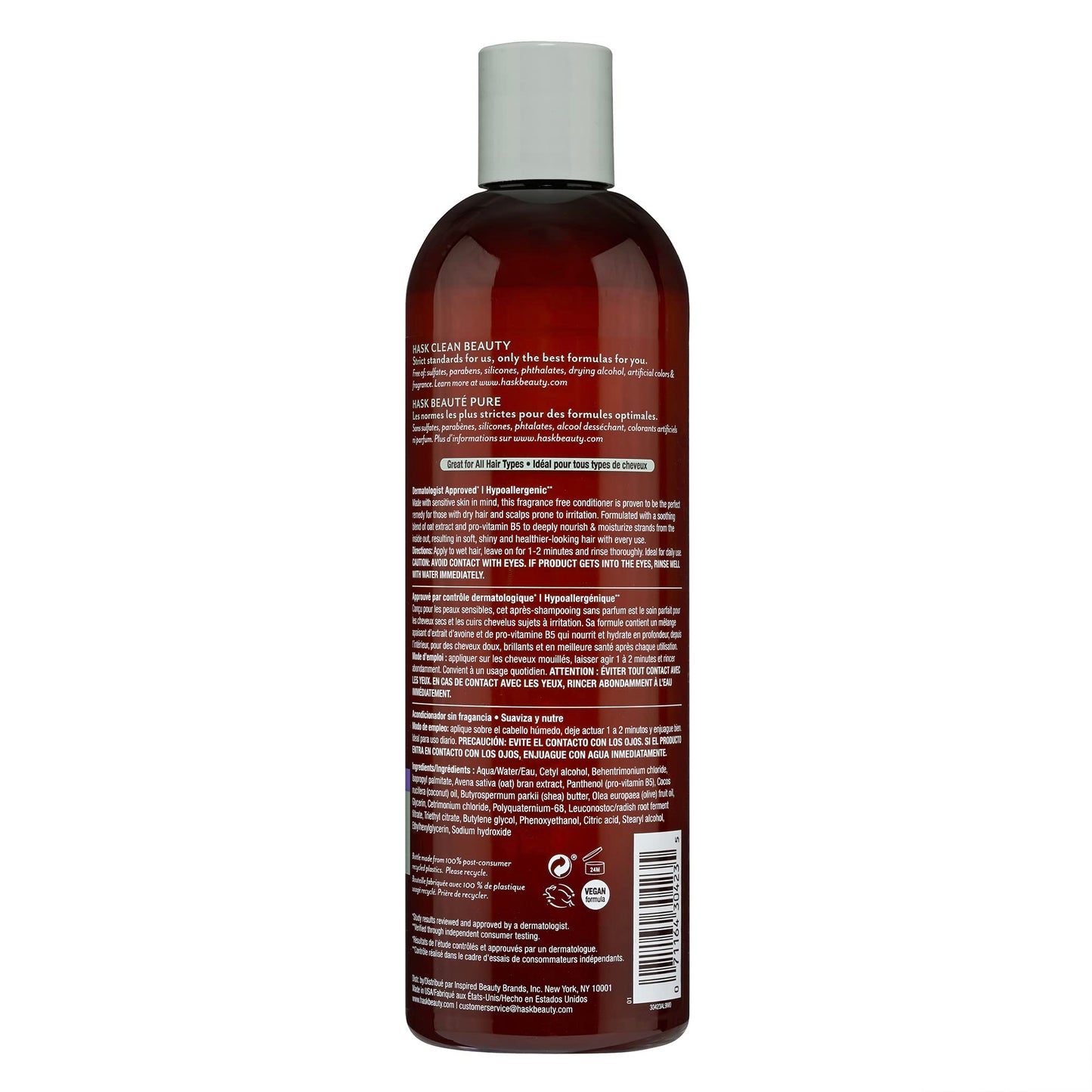 HASK Sensitive Care Shampoo + Conditioner Set - Fragrance-Free, Sulfate-Free, Vegan, Color Safe (12 oz each)
