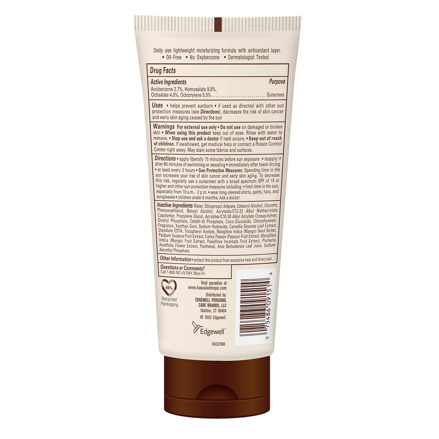 Hawaiian Tropic Skin Defense SPF 50 Sunscreen Lotion – Antioxidant Green Tea, 6 oz