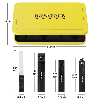 HAWATOUR Manicure Set Pedicure Kit – Heavy-Duty 4-in-1 Clippers + Nail File in Tin Case