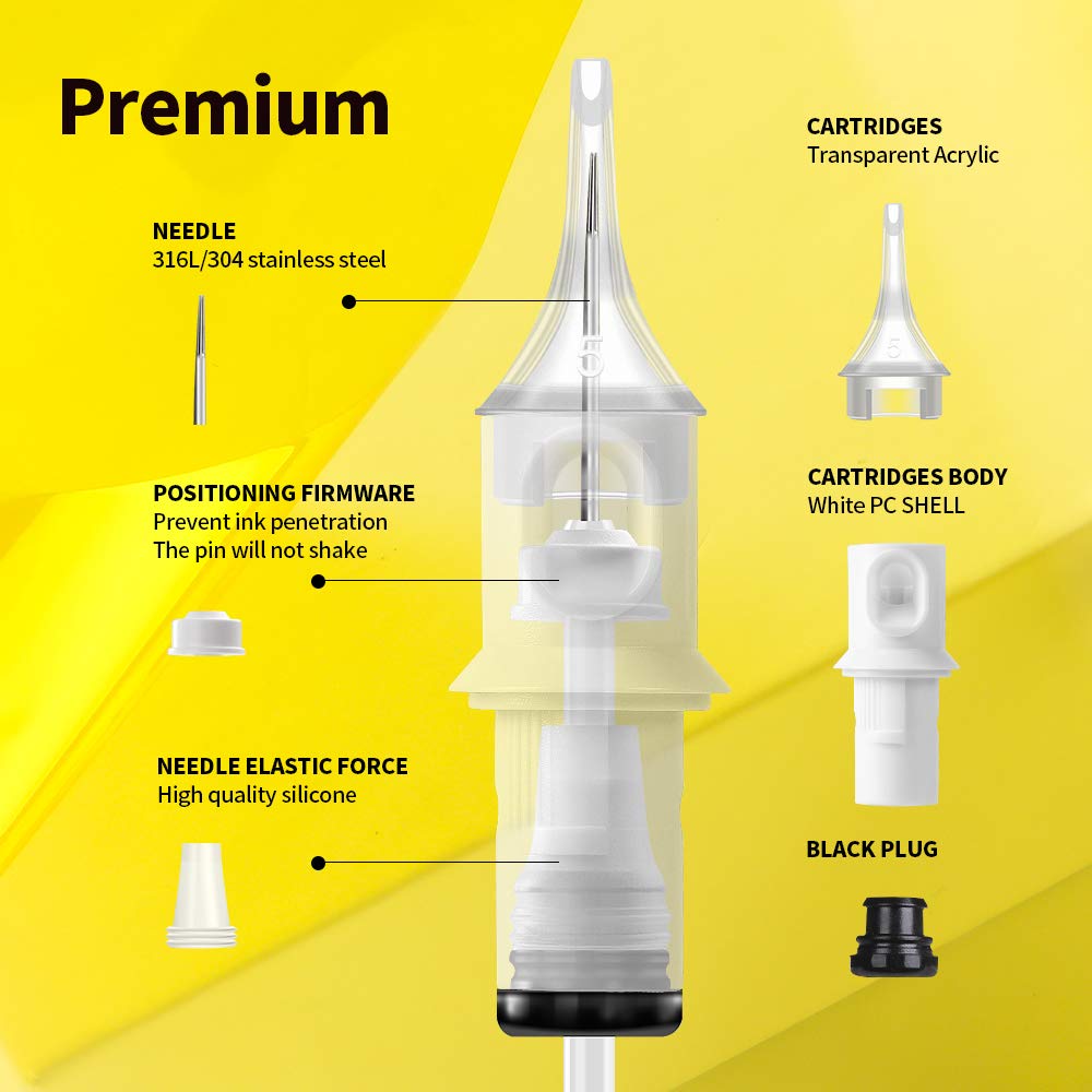 HAWINK 7RL Tattoo Needles Cartridge #12 – 50 pcs | 7 Round Liner X-Taper + Membrane | EN05S-50-1207RL