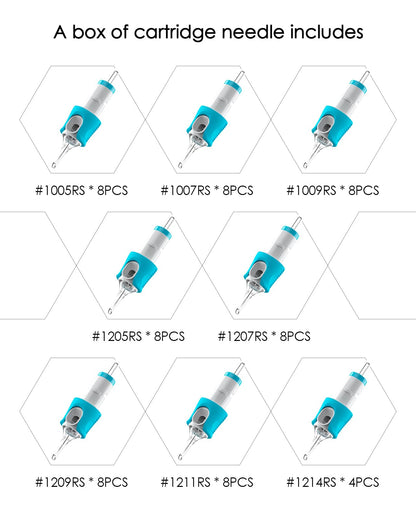 HAWINK 60-Piece Tattoo Needle Cartridges: Mixed Sizes (#10 Bugpin, #12 Standard) 5RS-14RS + EN05S-BFG-60KIT-S