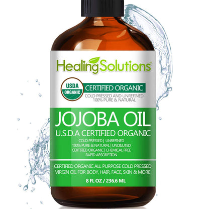 Healing Solutions Jojoba Oil – 8 oz Organic, Cold-Pressed, Unrefined