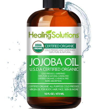 Healing Solutions Organic Jojoba Oil 16 oz | Pure Cold-Pressed Serum for Hair, Skin & Nails