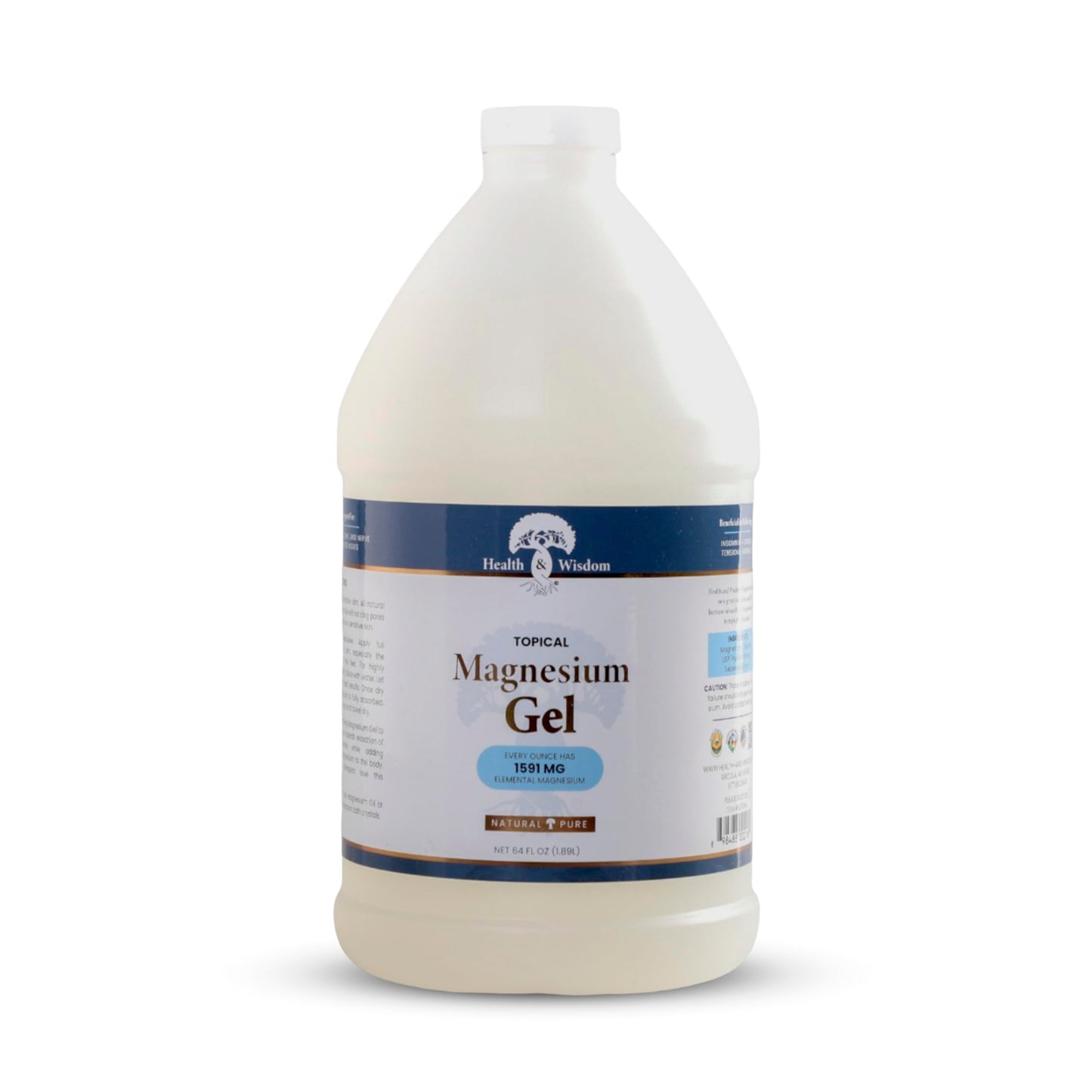 Health and Wisdom Pure Magnesium Gel with Seaweed Extract | Enhanced Absorption & Skin Moisture | 64 Fl oz