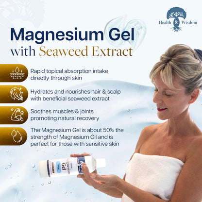 Health and Wisdom Pure Magnesium Gel with Seaweed Extract | Enhanced Absorption & Skin Moisture | 64 Fl oz