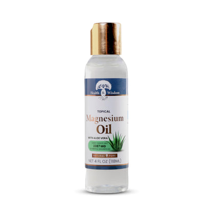 Health and Wisdom Pure Magnesium Oil with Aloe Vera - Topical Skin Moisturizer and Gentle Muscle Support - Enhanced Absorption - 4 fl oz