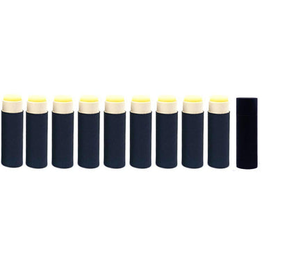 Healthcom 10 Pack 1oz Paperboard Lip Balm Tubes – Refillable Kraft Black Containers