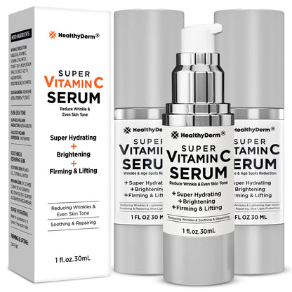 HealthyDerm Super Vitamin C Serum for Women Over 70 – Pack of 3 | Niacinamide, Hyaluronic Acid, Peptides, Bakuchiol, Vitamin E