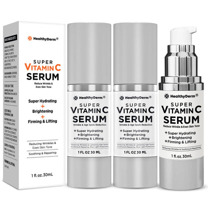 HealthyDerm Super Vitamin C Serum for Women Over 70 – Pack of 3 | Niacinamide, Hyaluronic Acid, Peptides, Bakuchiol, Vitamin E