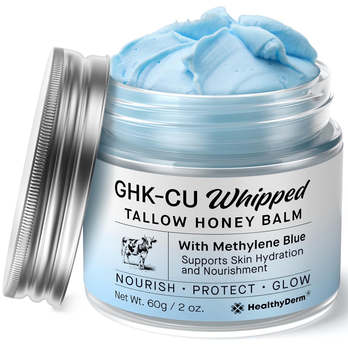 HealthyDerm Copper Peptides GHK-Cu Beef Tallow Blue Balm – Hydrating Face & Body Moisturizer for Mature, Dry & Sensitive Skin – 2oz