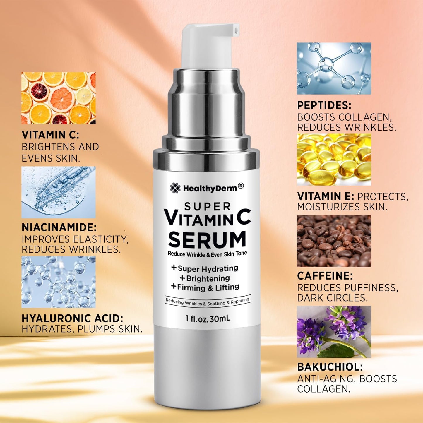 HealthyDerm Super Vitamin C Serum for Mature Skin (Pack of 2) – Hydration, Lifting & Brightening