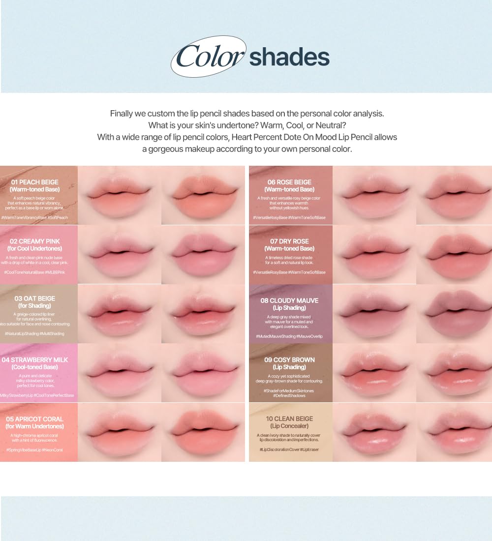Heart Percent Dote On Mood Lip Pencil #03 Oat Beige | Long-Lasting Creamy Lip Liner