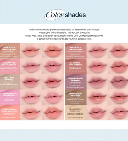 Heart Percent Dote On Mood Lip Pencil #03 Oat Beige | Long-Lasting Creamy Lip Liner