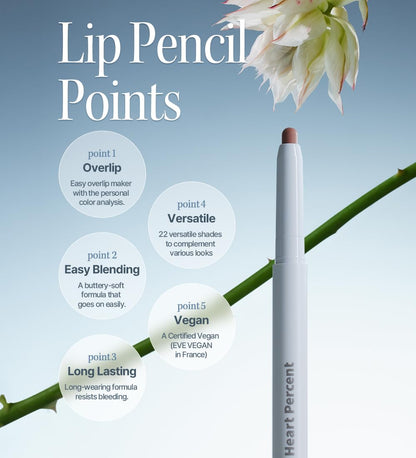 Heart Percent Dote On Mood Lip Pencil – Long-Lasting Mauve Lips (0.8g) Retractable Lip Liner