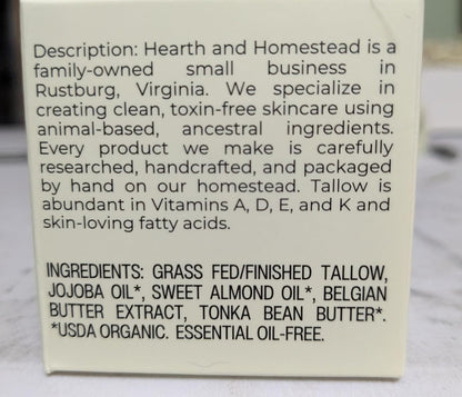 Hearth and Homestead Whipped Tallow Balm – Fragrance-Free, No Essential Oils, 1.3 oz