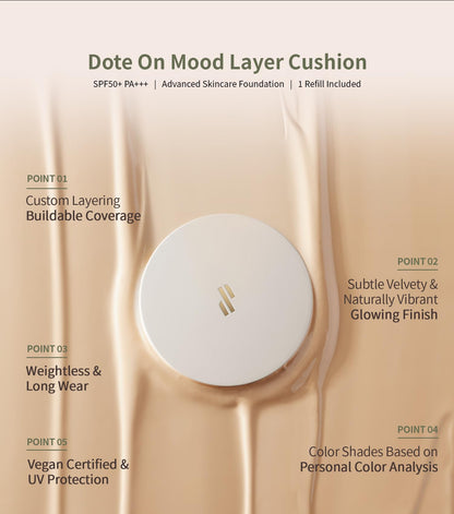 Heart Percent Dote on Mood Layer Cushion SPF 50+/PA+++ #21P – Full Coverage Foundation