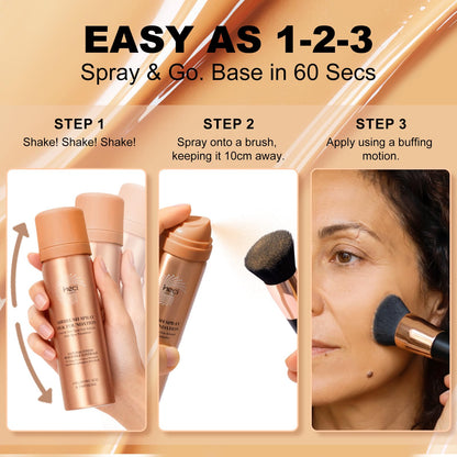 AirBrush Foundation with Nanoscale Powder – HECI BEAUTY Flawless Finish, Silk Spray & Kabuki Brush, 210 Medium