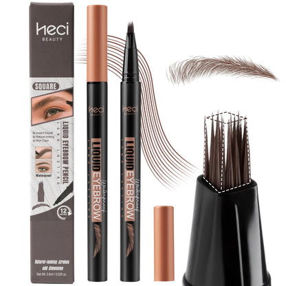 HECI BEAUTY Microblading Eyebrow Pencil – 3D Fiber Technology, Waterproof, 24HR Smudge-Proof, Dark Brown