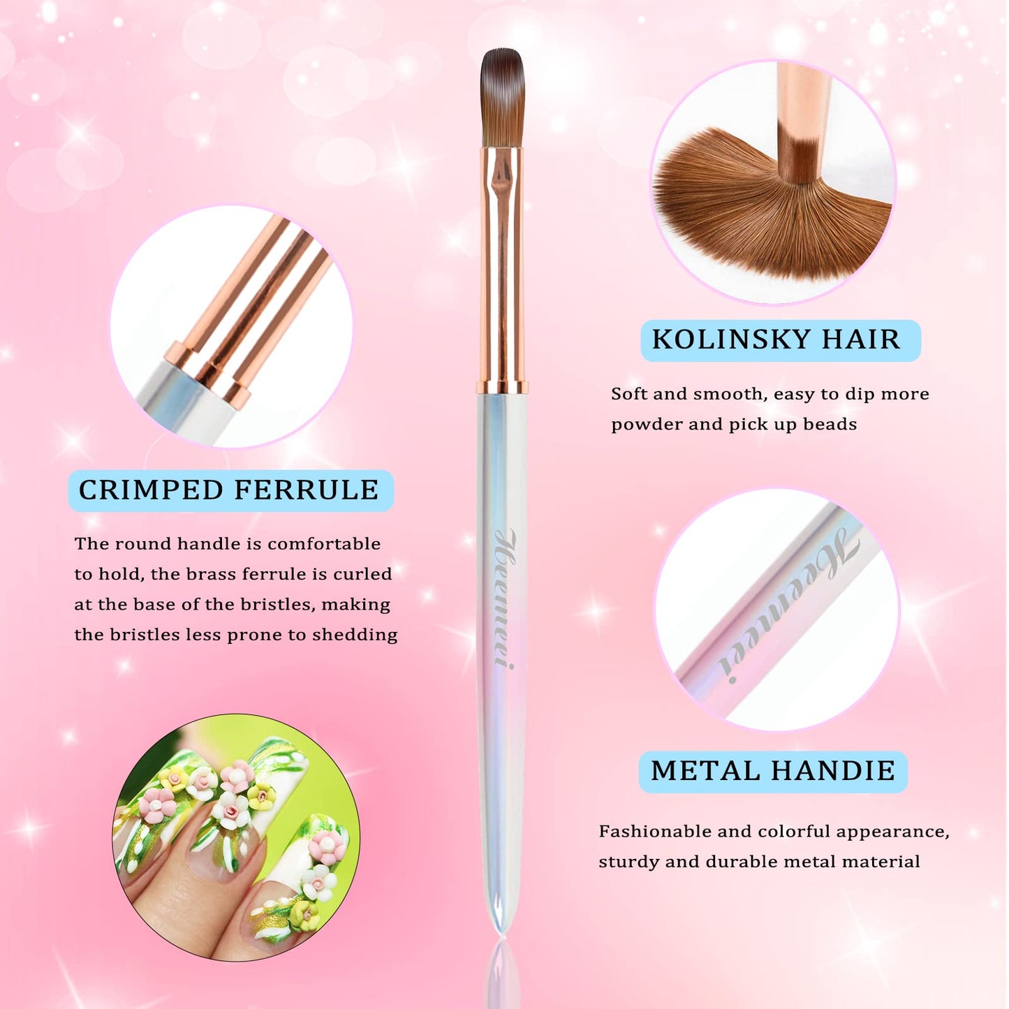 heemeei 8# Acrylic Nail Brush – 100% Kolinsky Hair, Sturdy Handle