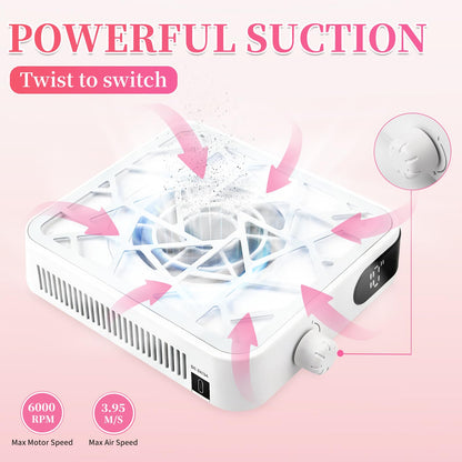heemeei Nail Dust Collector – 6000RPM Rechargeable Vacuum with 30 Filters