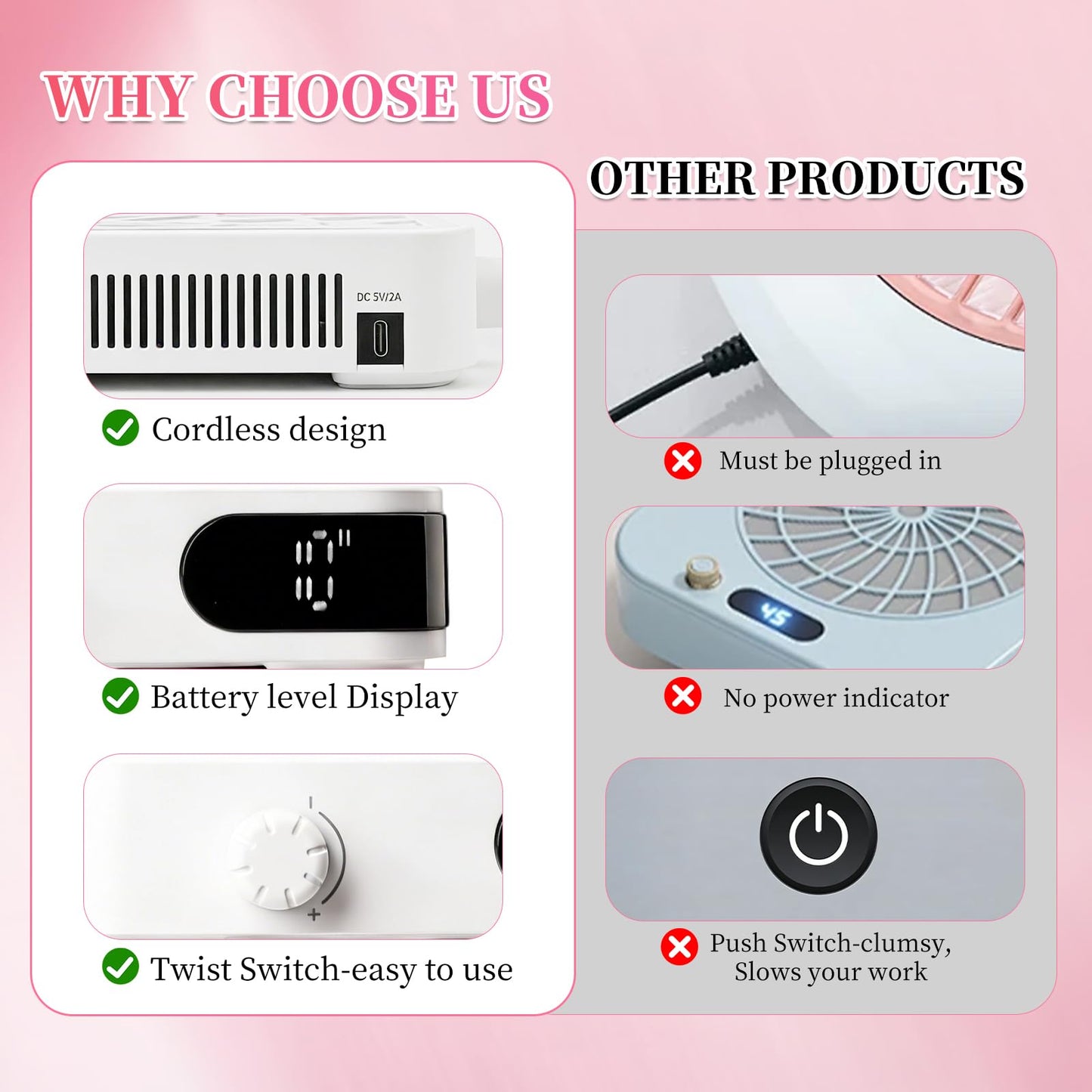 heemeei Nail Dust Collector – 6000RPM Rechargeable Vacuum with 30 Filters